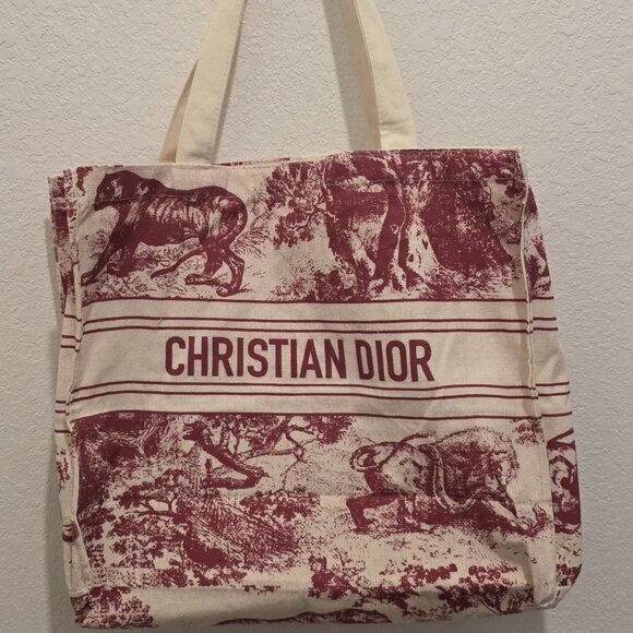 CHRISTIAN DIOR Straw Dioriviera Tote RED / WHITE - Picture 1 of 1